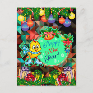 Happy New Year! Chicken Holiday Postcard