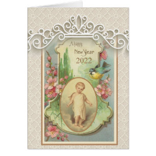 Happy New Year Child Jesus Religious Floral Cards