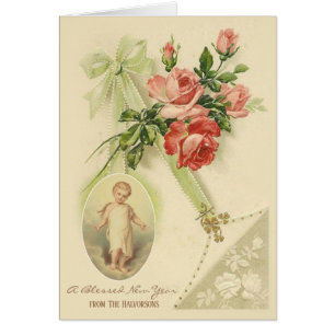 Happy New Year Child Jesus Vintage Floral