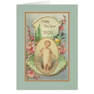 Happy New Year Child Jesus Vintage Floral