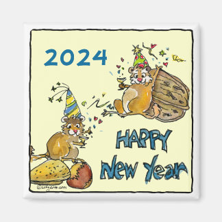 Happy New Year Chipmunks Cartoon Magnet