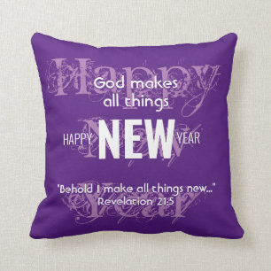 HAPPY NEW YEAR Christian Scripture Custom PURPLE Throw Pillow