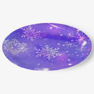 Happy New Year Christmas Purple Glitter Stars Paper Plates