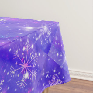 Happy New Year Christmas Purple Glitter Stars Tablecloth