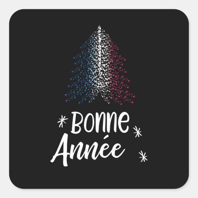 Happy New Year Christmas tree with French flag Square Sticker (Front)
