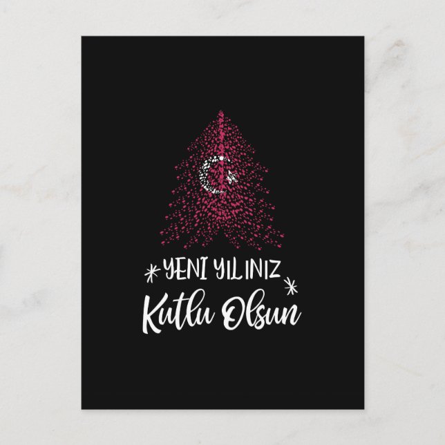 Happy New Year Christmas tree with Turkish flag Holiday Postcard (Front)