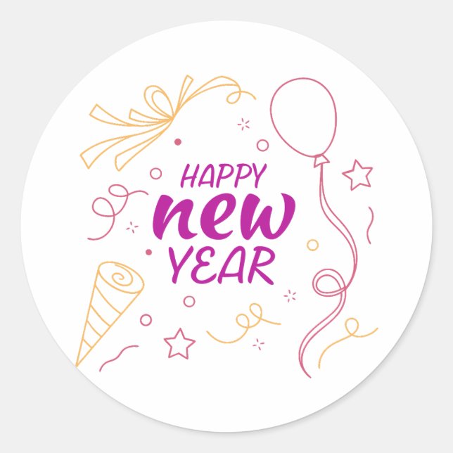 Happy new year classic round sticker (Front)