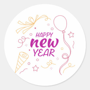 Happy new year classic round sticker