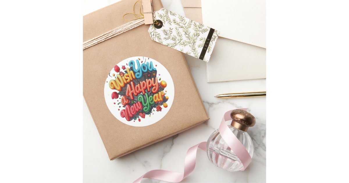 Happy New Year Classic Round Sticker | Zazzle