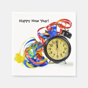 Happy New Year Clock and Ribbons Napkins
