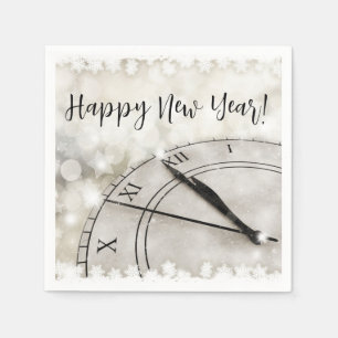 Happy New Year Clock at Midnight Napkins