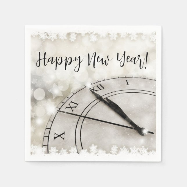 Happy New Year Clock at Midnight Napkins (Front)