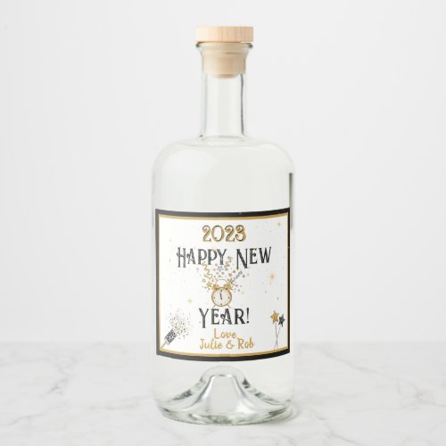 Happy New Year Clock Hat Confetti Custom Champa Liquor Bottle Label