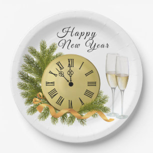 Happy New Year Clock Paper Plates