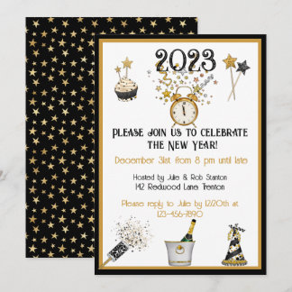 Happy New Year Clock Party Invitation