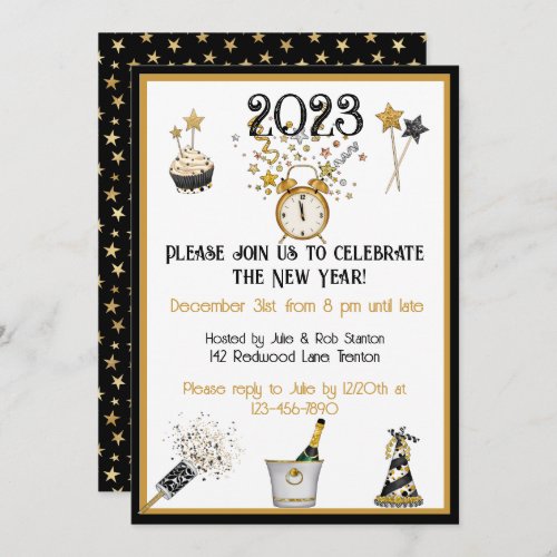 Happy New Year Clock Party Invitation