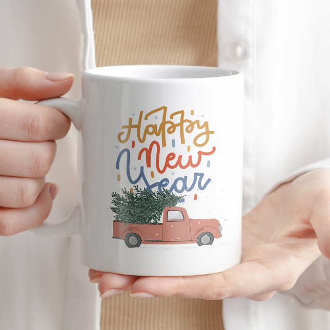 Happy New Year Coffee Tea Typography Trendy Winter Mug (Creator Uploaded)