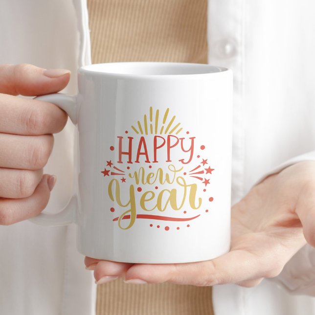 Happy New Year Coffee Tea Typography Winter Gift Mug (Creator Uploaded)