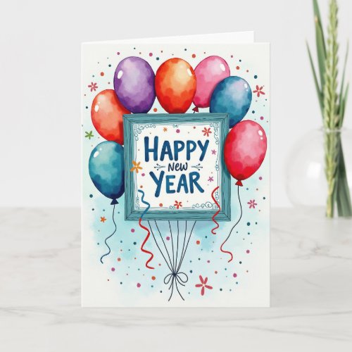 Happy New Year Colorful Balloons Card