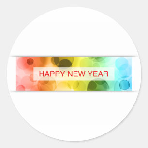 happy new year (colorful bokeh) classic round sticker