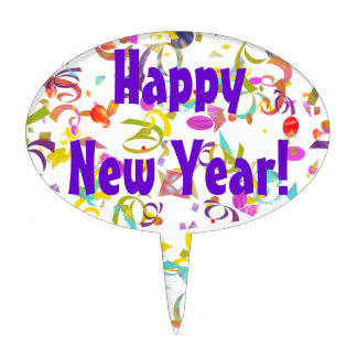 Happy New Year Colorful Festive Confetti Pieces Cake Topper