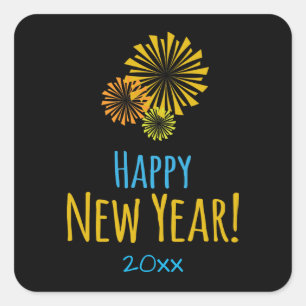 Happy New Year Colorful Fireworks Square Sticker