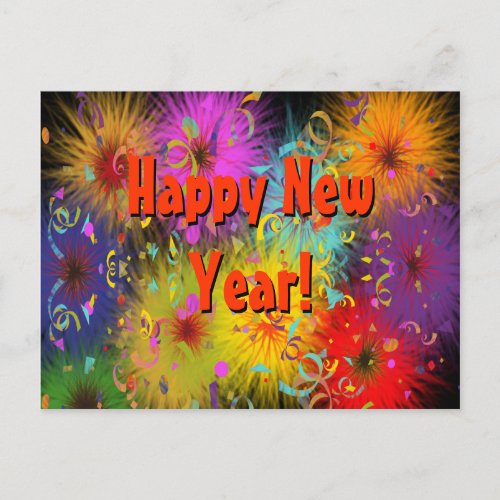 Happy New Year Colorful Fun Fuzzy Splat Confetti Postcard