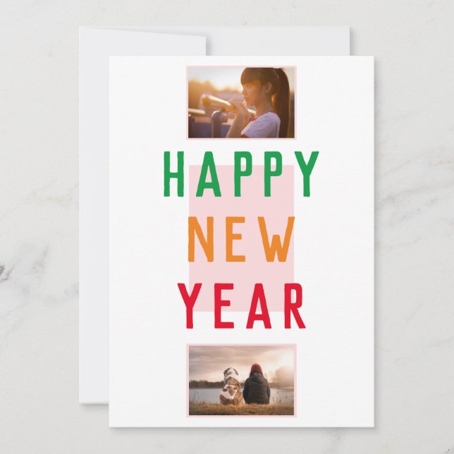 Happy New Year Colorful Modern 2 Photos Card (Front)
