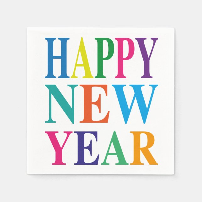 Happy New Year Colorful Text  Napkins (Front)