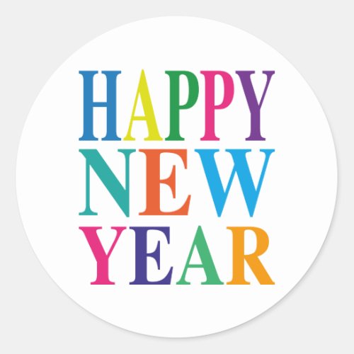 Happy New Year Colorful Typography   Classic Round Sticker