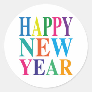 Happy New Year Colorful Typography   Classic Round Sticker