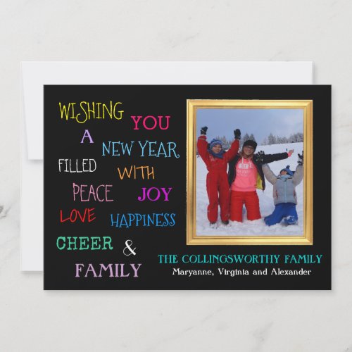 Happy New Year Colorful Typography With Photograph Holiday Card