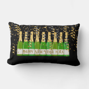 Happy New Year Confetti Bottles Celebration Fun Lumbar Pillow