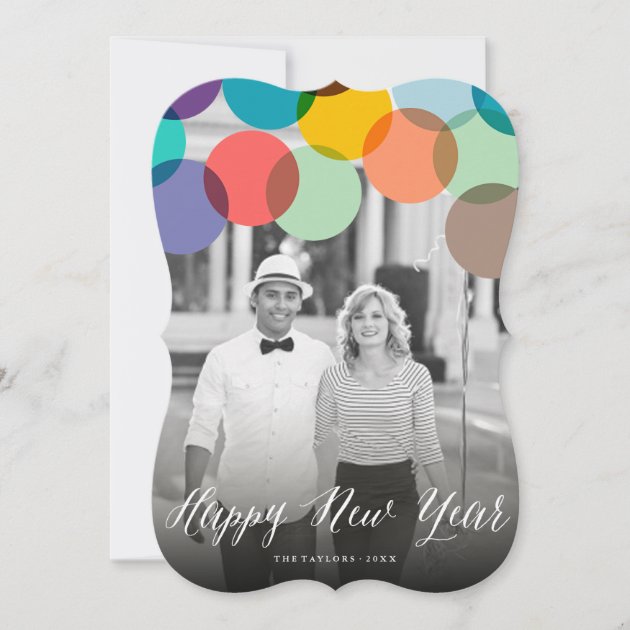 Happy New Year Confetti Dots Holiday Photo Card