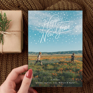 Happy New Year Confetti Family Photo Holiday Card