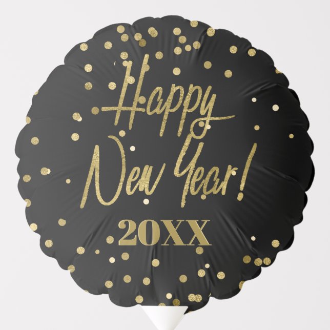 Happy New Year Confetti Gold/Black ID533 Balloon (Front)