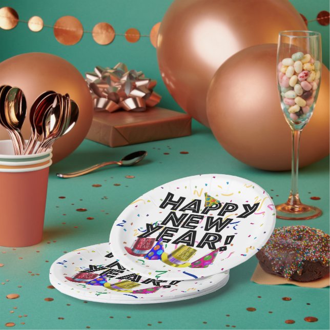 Happy New Year Confetti New Years Paper Plates (Multi)