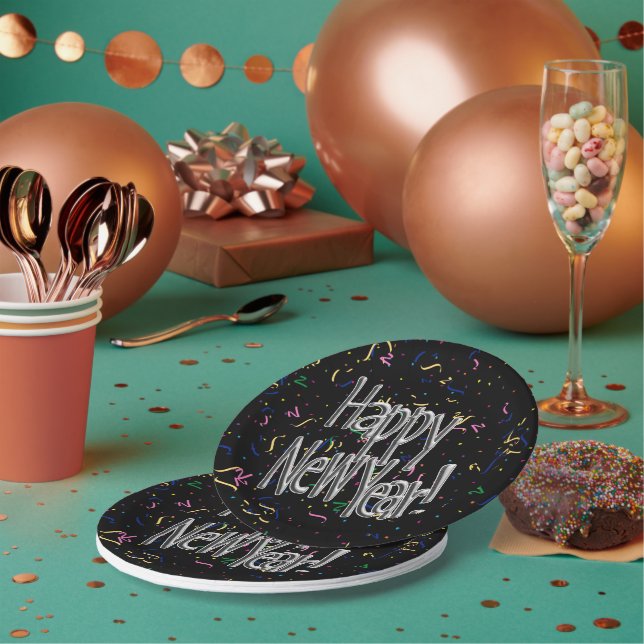 Happy New Year Confetti New Years Paper Plates (Multi)