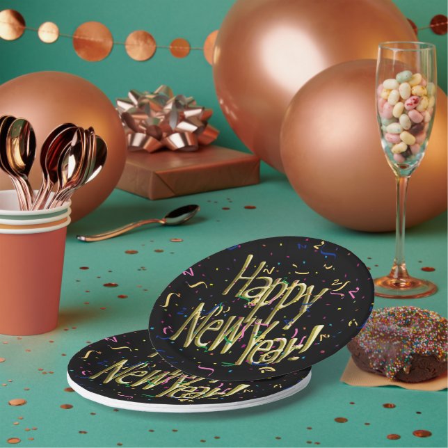Happy New Year Confetti New Years Paper Plates (Multi)