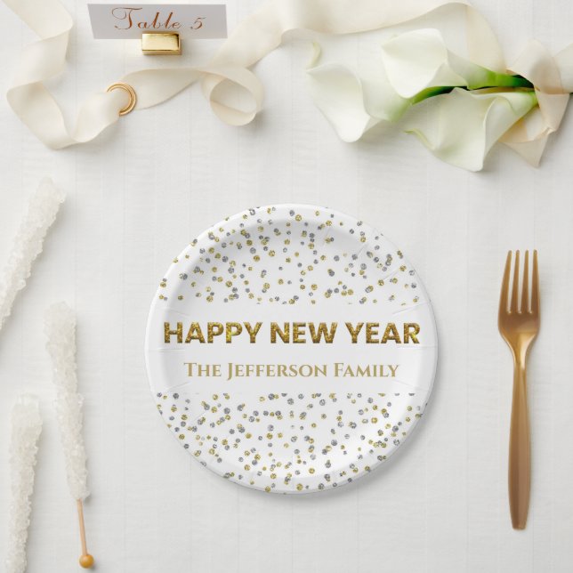 Happy New Year Confetti Paper Plates (Wedding)