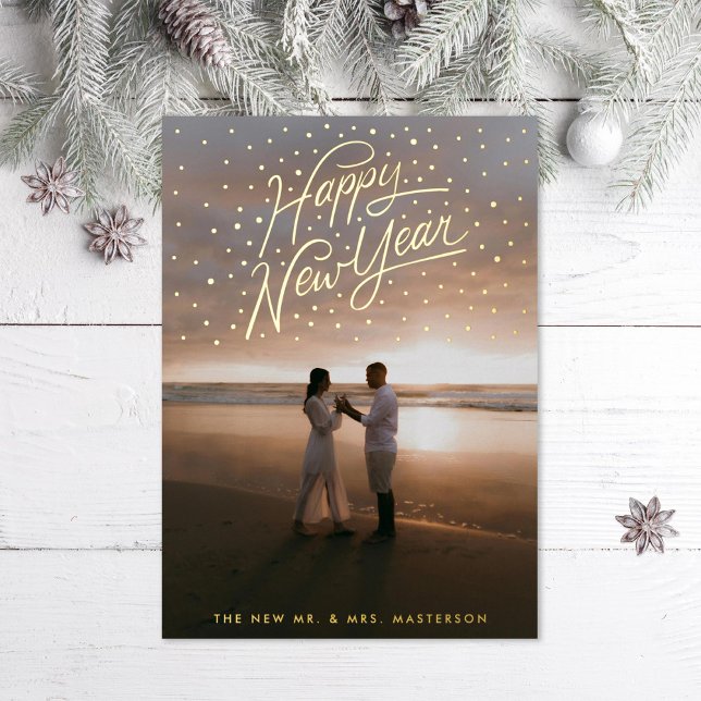 Happy New Year Confetti Photo Foil Holiday Card (Creator Uploaded)