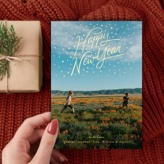Happy New Year Confetti Photo Foil Holiday Card