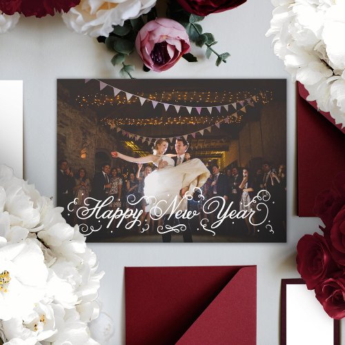 Happy New Year Confetti Photo Holiday Card