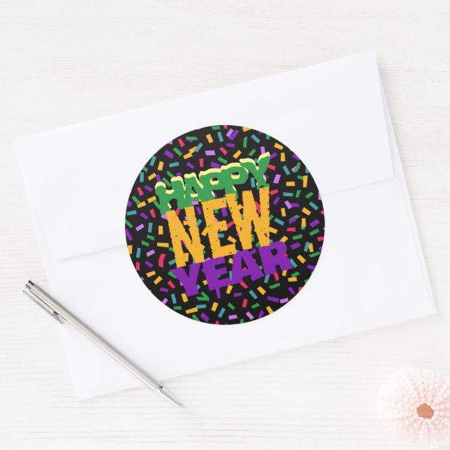 happy NEW year confetty  Classic Round Sticker (Envelope)