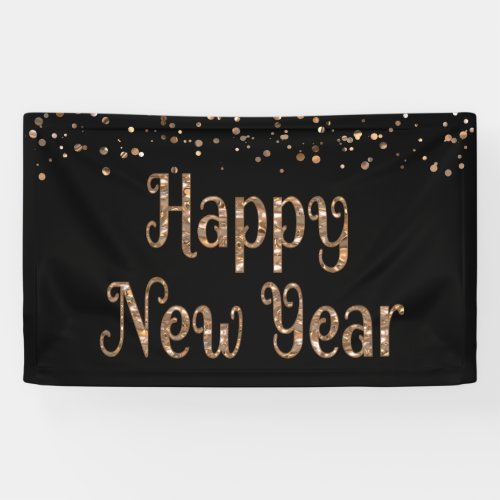 HAPPY NEW YEAR Copper Gold Confetti Black Banner