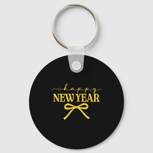 Happy New Year Coquette Bow New Year Party Family  Keychain (Front)