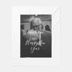 Happy new year couple photo name year black white  fleece blanket