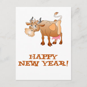 Happy New Year Cow Holiday Postcard