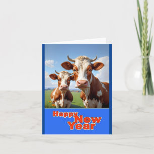 happy new year cows letterpress thank you card