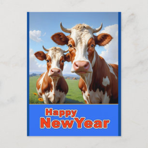 happy new year cows postcard